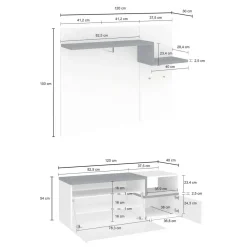 Mobile da Ingresso Bianco Lucido Marrone Acero 3 Ripiani Appendiabiti 120x40x154h cm, 2 Ante Made in Italy - Graziella