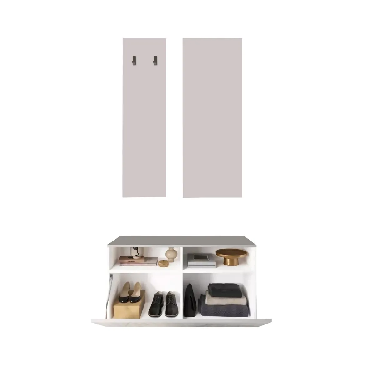 Mobile da Ingresso Bianco Lucido un Ripiano Appendiabiti 50x27x140h cm, Installazione Sospesa - Etesia