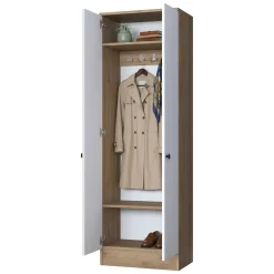 Mobile da Ingresso Bianco Marrone Noce 2 Ripiani Appendiabiti 60x38x183h cm, 2 Ante - Tursi