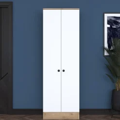 Mobile da Ingresso Bianco Marrone Noce 2 Ripiani Appendiabiti 60x38x183h cm, 2 Ante - Tursi