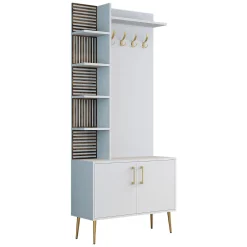Mobile da Ingresso Bianco Marrone Noce Specchio Incluso Appendiabiti 120x38x199h cm, 11 Ripiani - Priero