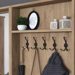 Mobile da Ingresso Bianco Marrone Noce Specchio Incluso Appendiabiti 179x38x183h cm, 8 Ripiani - Riace