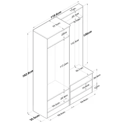 Mobile da Ingresso Bianco Marrone Rovere 6 Ripiani Appendiabiti 120x22x37h cm, Modulabile - Orte
