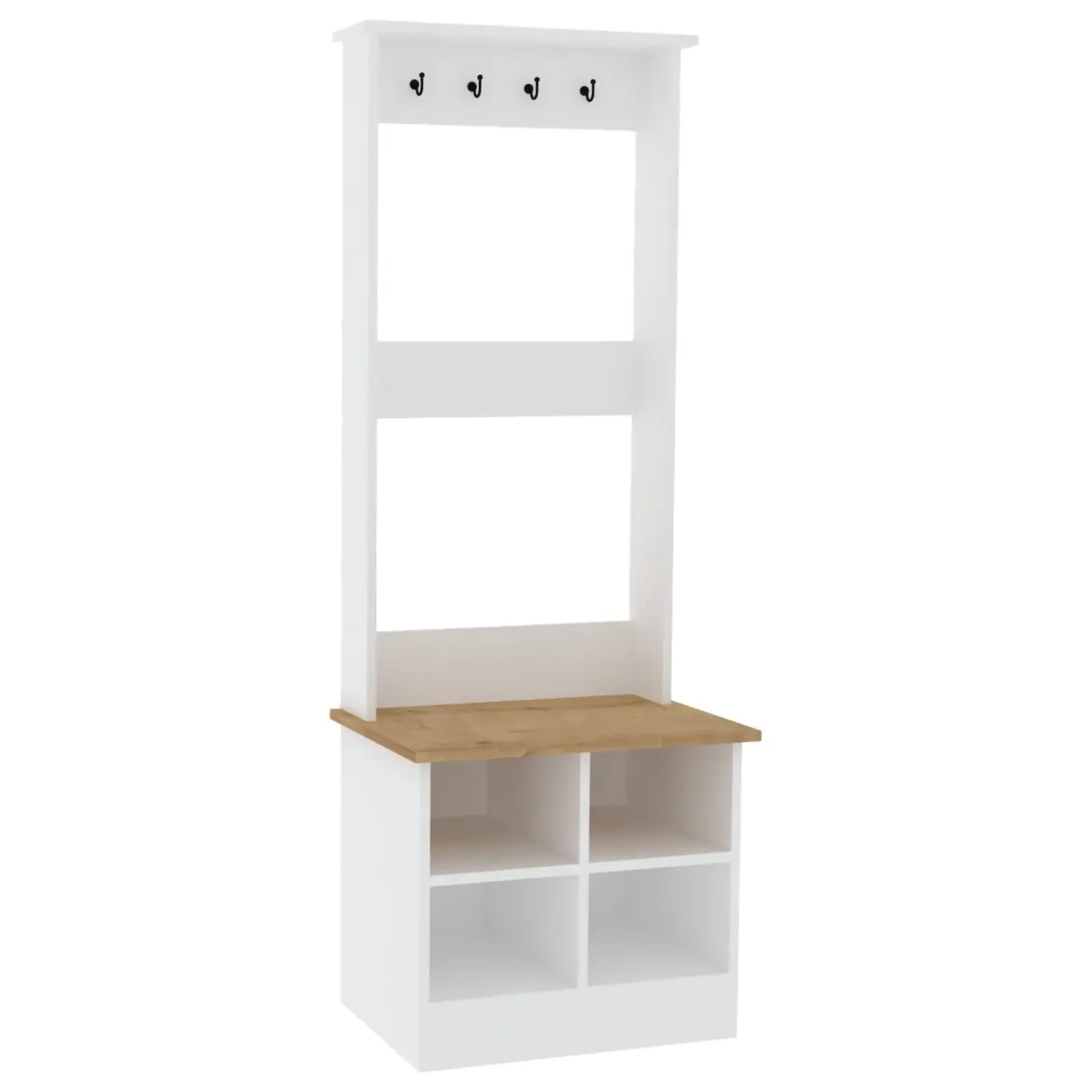 Mobile da Ingresso Bianco Marrone Rovere 6 Ripiani Appendiabiti 64x43x175h cm, 4 Vani - Verderio