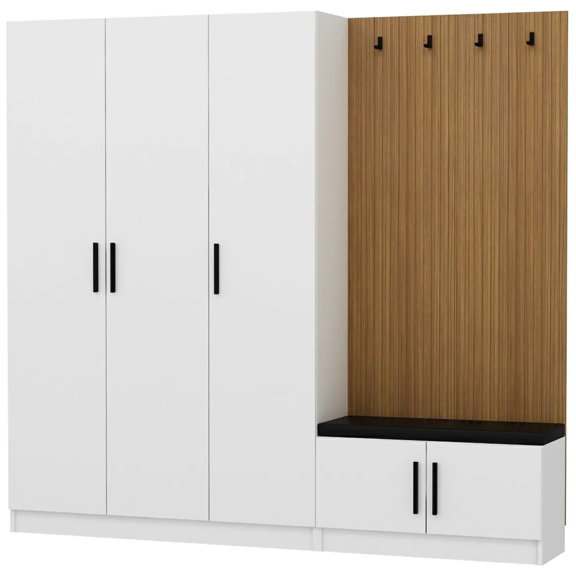 Mobile da Ingresso Bianco Marrone Rovere 7 Ripiani Appendiabiti 225x35x210h cm, 5 Ante - Tolfa