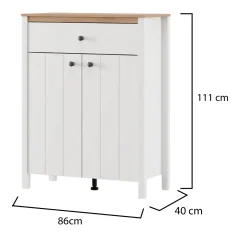 Mobile da Ingresso Bianco Marrone Rovere Nodi un Cassetto 2 Ripiani 86x40x111h cm, 2 Ante - Russel