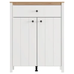 Mobile da Ingresso Bianco Marrone Rovere Nodi un Cassetto 2 Ripiani 86x40x111h cm, 2 Ante - Russel