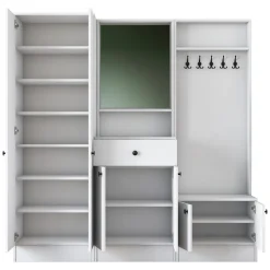 Mobile da Ingresso Bianco Nero Specchio Incluso Appendiabiti 179x37x183h cm, 11 Ripiani - Manzano