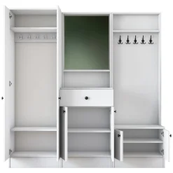 Mobile da Ingresso Bianco Nero Specchio Incluso Appendiabiti 179x37x183h cm, 7 Ripiani - Manzano