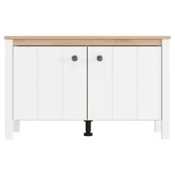 Mobile da Ingresso Bianco Opaco Marrone Rovere un Ripiano 2 Ante 86x40x54h cm, Anta Effetto Rigato - Tekapo