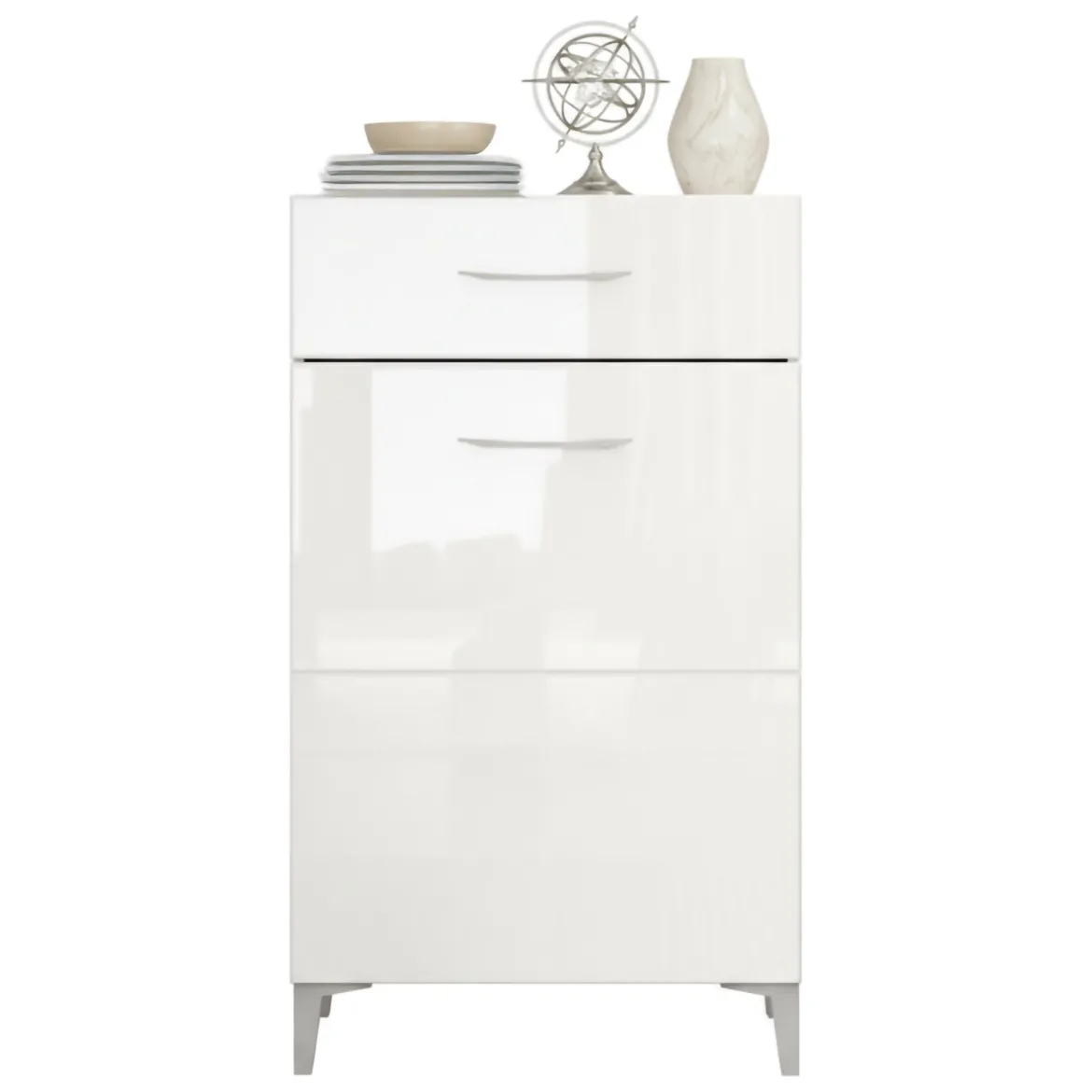 Mobile da Ingresso Bianco 2 Ripiani un Cassetto 58x35x104.5h cm, Un'anta - Ossona