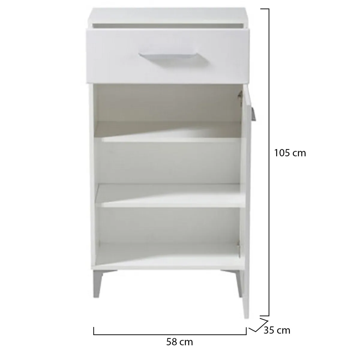 Mobile da Ingresso Bianco 2 Ripiani un Cassetto 58x35x104.5h cm, Un'anta - Ossona