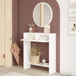 Mobile da Ingresso Bianco Specchio Incluso Modulabile 80x24x90h cm, 2 Ante - Chiarano