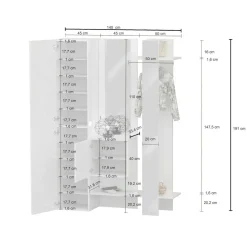 Mobile da ingresso da parete 3 ante rovere e bianco 91x94h cm - Scultore
