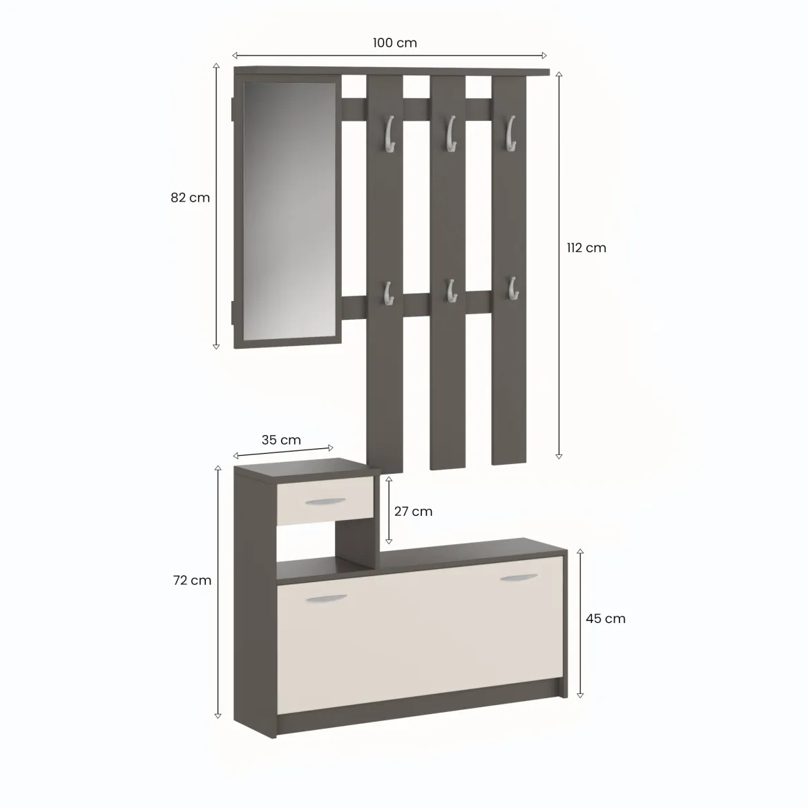 Mobile da ingresso Garolfo, 100x25h180 cm, Beige e Grigio