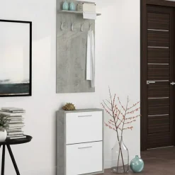 Mobile da Ingresso Grigio Cemento Bianco Paia Cassetti 54x28x181h cm, Ripiani - Sestola
