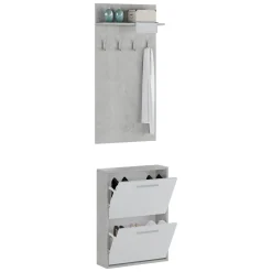 Mobile da Ingresso Grigio Cemento Bianco Paia Cassetti 54x28x181h cm, Ripiani - Sestola