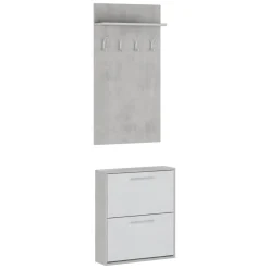 Mobile da Ingresso Grigio Cemento Bianco Paia Cassetti 54x28x181h cm, Ripiani - Sestola