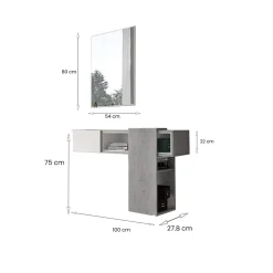 Mobile da Ingresso Grigio Cemento Installazione Sospesa Materiale Struttura in Legno Nobilitato 63x27x78h cm, Sfumatura Colore Struttura Cemento