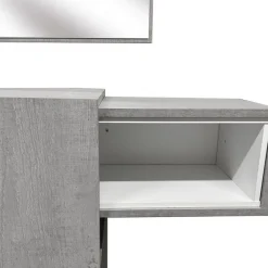 Mobile da Ingresso Grigio Cemento Bianco Specchio Incluso un Ripiano 100x31x75h cm, Appendiabiti - Limbadi