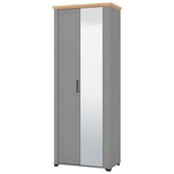 Mobile da Ingresso Grigio Marrone Rovere Nodi Specchio Incluso 3 Ripiani 75x41x194.5h cm, Appendiabiti - Coggiola