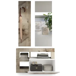 Mobile da Ingresso Marrone Lucido Bianco Pero Specchio Incluso Appendiabiti 90.5x36x170h cm, 4 Paia - Casalino