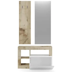 Mobile da Ingresso Marrone Lucido Bianco Pero Specchio Incluso Appendiabiti 90.5x36x170h cm, 4 Paia - Casalino