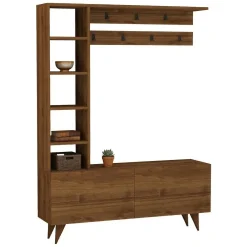 Mobile da Ingresso Marrone Noce Appendiabiti 6 Ripiani 120x32x162h cm, Apertura a Ribalta - Gordona