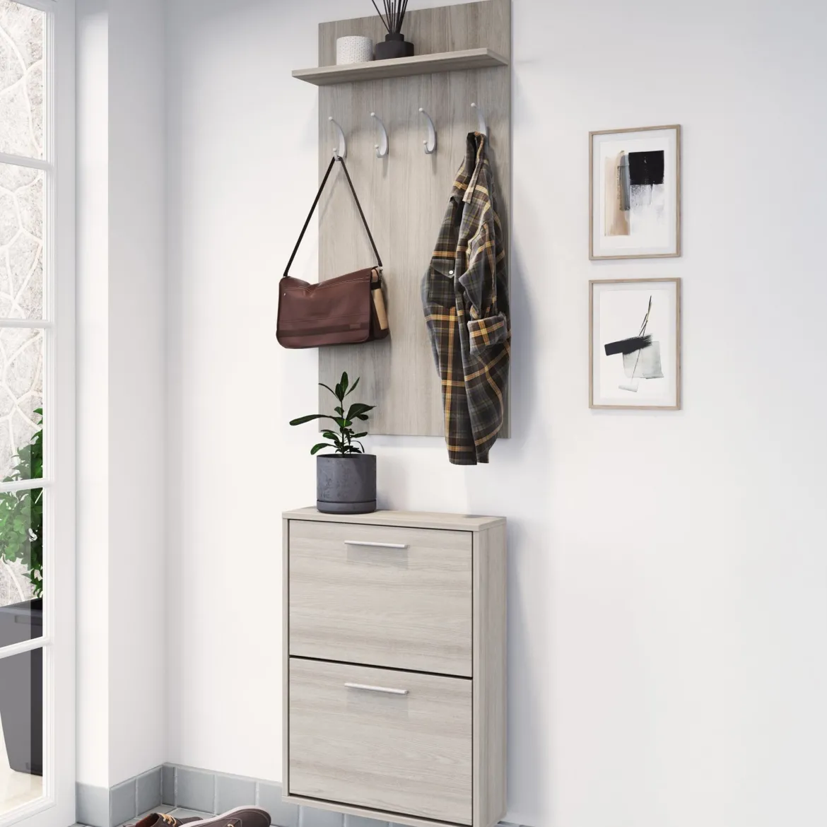 Mobile da Ingresso Marrone Olmo Appendiabiti Apertura a Ribalta 54x28x181h cm, 2 Ante - Sestola