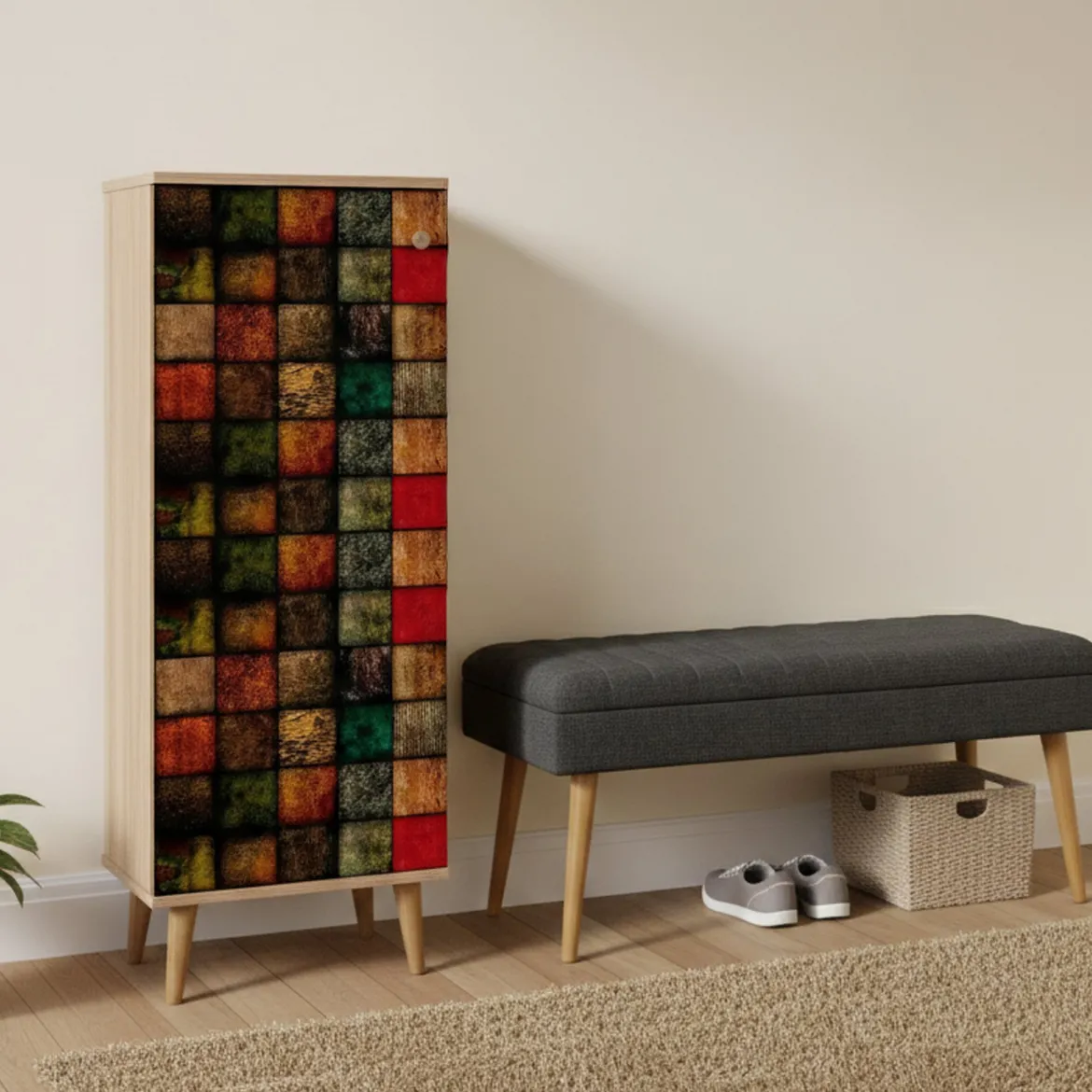 Mobile da Ingresso Marrone Quercia Nero Antracite 16 Paia Cassetti 50x38x135h cm, 7 Ripiani - Podgorica
