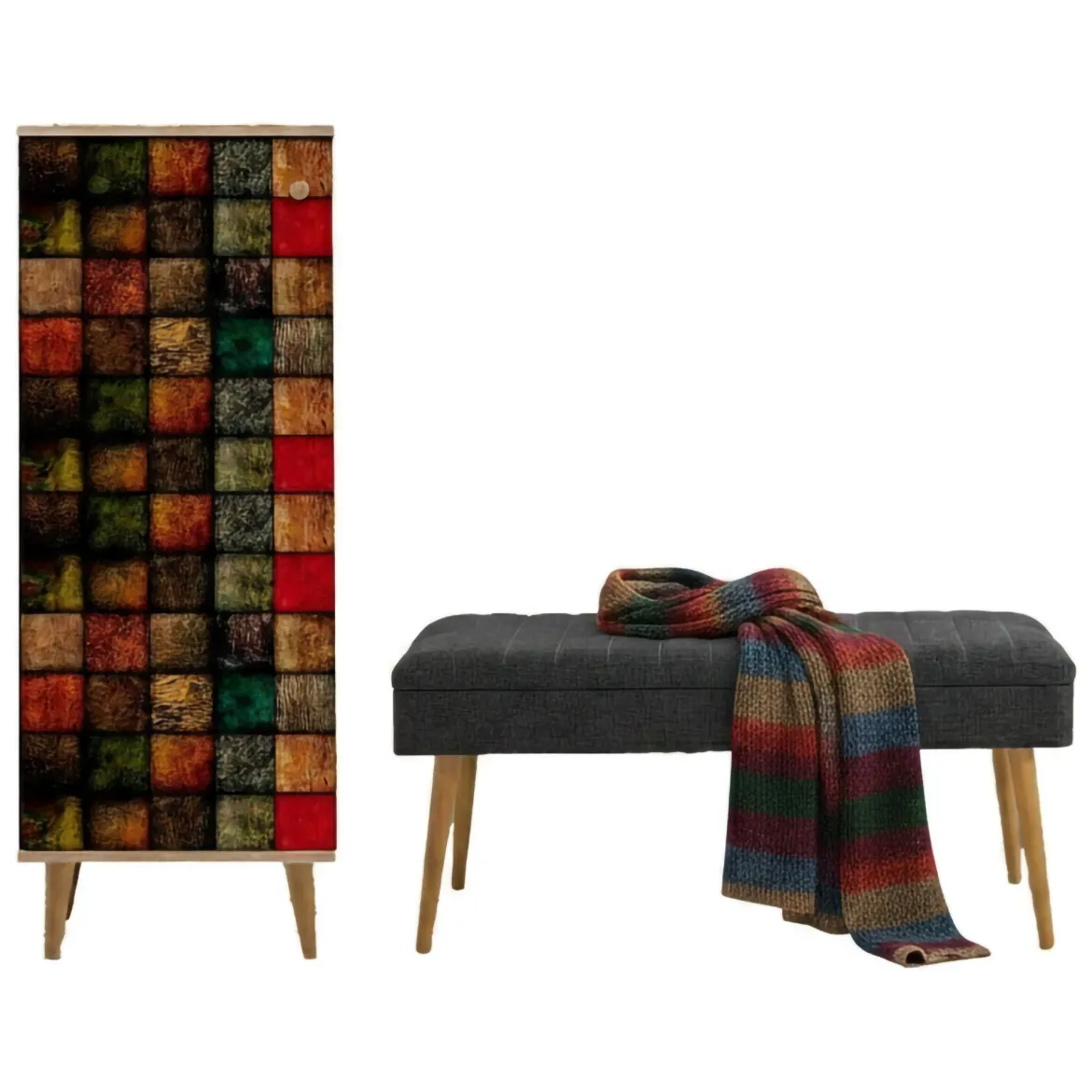 Mobile da Ingresso Marrone Quercia Nero Antracite 16 Paia Cassetti 50x38x135h cm, 7 Ripiani - Podgorica