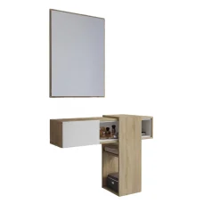 Mobile da Ingresso Marrone Rovere Bianco Specchio Incluso un Ripiano 100x31.2x75h cm, Appendiabiti - Daba