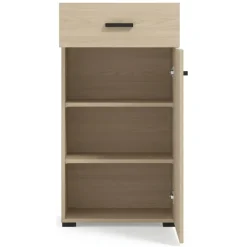 Mobile da Ingresso Marrone Rovere Chiaro Nero un Cassetto 2 Ripiani 51.5x35x98h cm, Un'anta - Trevi