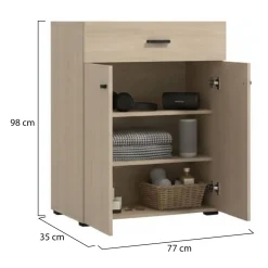 Mobile da Ingresso Marrone Rovere Grigio Specchio Incluso 4 Ripiani 100x29x191.5h cm, Appendiabiti - Tonengo