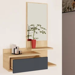 Mobile da Ingresso Marrone Rovere Nero Appendiabiti 2 Ripiani 113x35x49h cm, Apertura a Ribalta - Serina