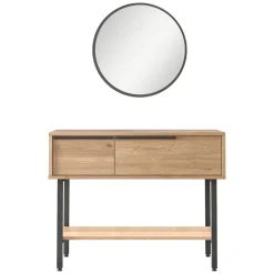 Mobile da Ingresso Marrone Rovere Nero Specchio Incluso Modulabile 100x30x76h cm, 2 Ripiani - Recale