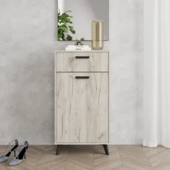 Mobile da Ingresso Marrone Rovere Nero un Cassetto 2 Ripiani 53.5x35x100.5h cm, Un'anta - Sezzadio