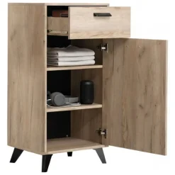 Mobile da Ingresso Marrone Rovere Nero un Cassetto 2 Ripiani 53.5x35x100.5h cm, Un'anta - Sezzadio