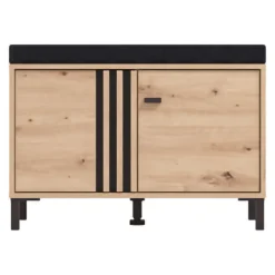Mobile da Ingresso Marrone Rovere Nodi Grigio Scuro un Ripiano 2 Ante 80x40x52h cm, con Piedini, Comoda Seduta - Lalom