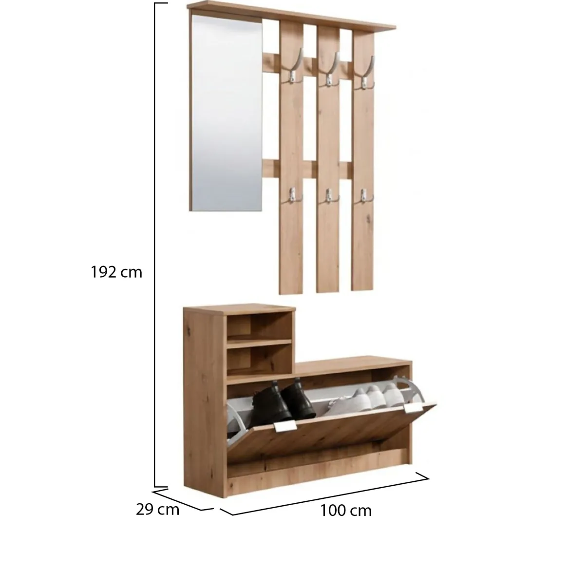 Mobile da Ingresso Marrone Rovere Nodi Nero Antracite 6 Paia 7 Ripiani 74x33x183h cm, Appendiabiti - Formigaro