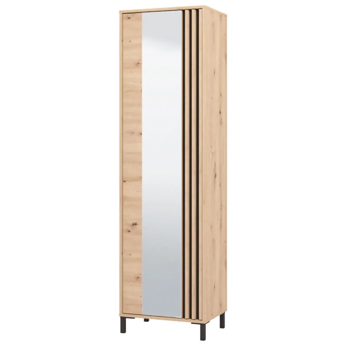 Mobile da Ingresso Marrone Rovere Nodi Nero Specchio Incluso 7 Ripiani 134.5x34.5x192.5h cm, Appendiabiti - Pandino