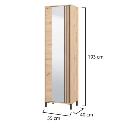 Mobile da Ingresso Marrone Rovere Nodi Nero Specchio Incluso 7 Ripiani 134.5x34.5x192.5h cm, Appendiabiti - Pandino