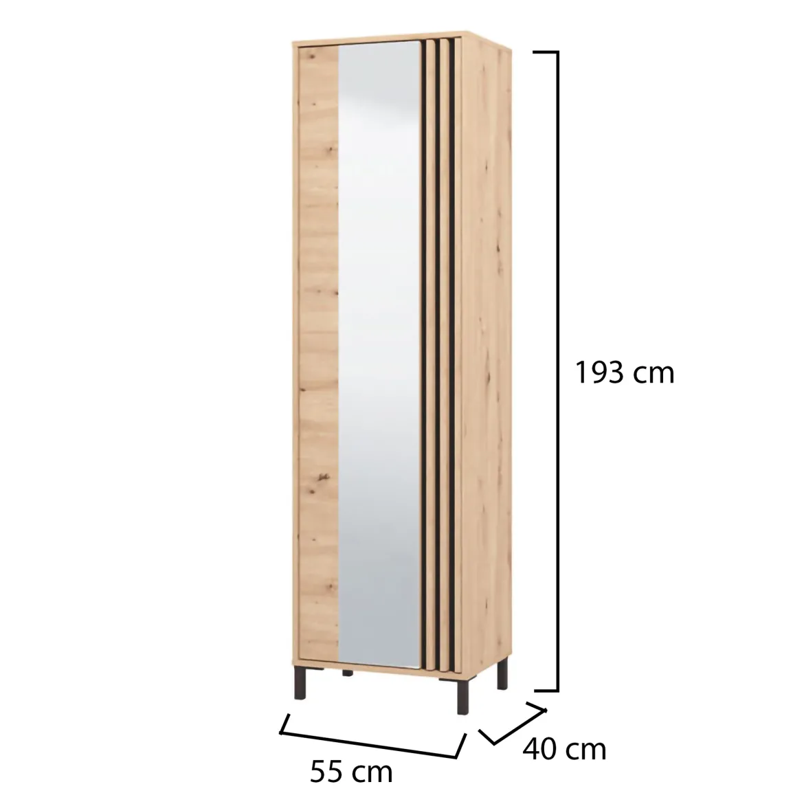 Mobile da Ingresso Marrone Rovere Nodi Nero Specchio Incluso 7 Ripiani 134.5x34.5x192.5h cm, Appendiabiti - Pandino