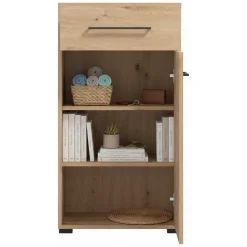 Mobile da Ingresso Marrone Rovere Nodi Nero un Cassetto 2 Ripiani 54.5x40x101.5h cm, Un'anta - Pincara
