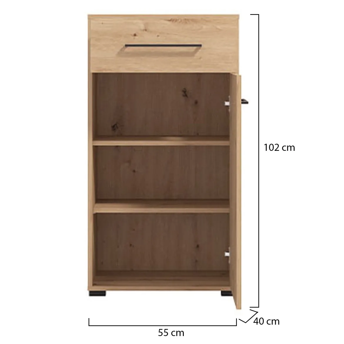 Mobile da Ingresso Marrone Rovere Nodi Nero un Cassetto 2 Ripiani 54.5x40x109.5h cm, Un'anta - Pollenza