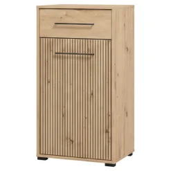 Mobile da Ingresso Marrone Rovere Nodi Nero un Cassetto 2 Ripiani 54.5x40x109.5h cm, Un'anta - Pollenza