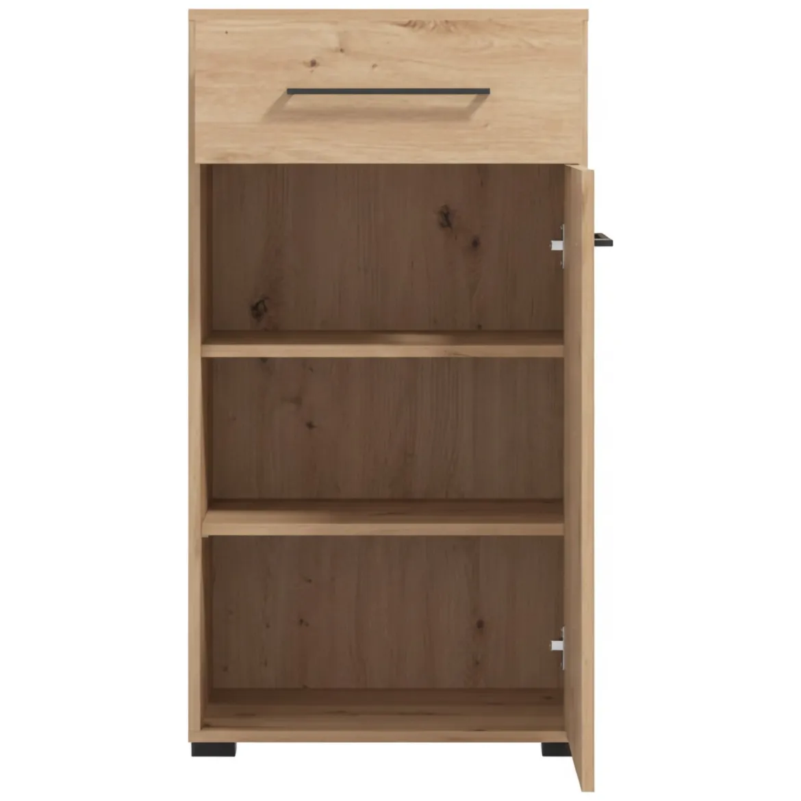 Mobile da Ingresso Marrone Rovere Nodi Nero un Cassetto 2 Ripiani 54.5x40x109.5h cm, Un'anta - Pollenza