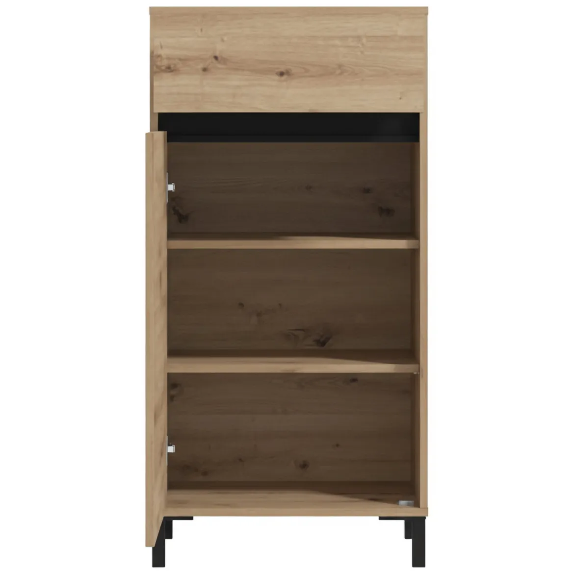 Mobile da Ingresso Marrone Rovere Nodi Nero un Cassetto 2 Ripiani 54.5x40x109.5h cm, Un'anta - Pollenza