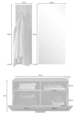 Mobile da Ingresso Marrone Rovere Specchio Incluso 4 Paia 91x36x165h cm, 2 Ripiani - Muros