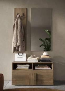 Mobile da Ingresso Marrone Rovere Specchio Incluso 4 Paia 91x36x165h cm, 2 Ripiani - Muros
